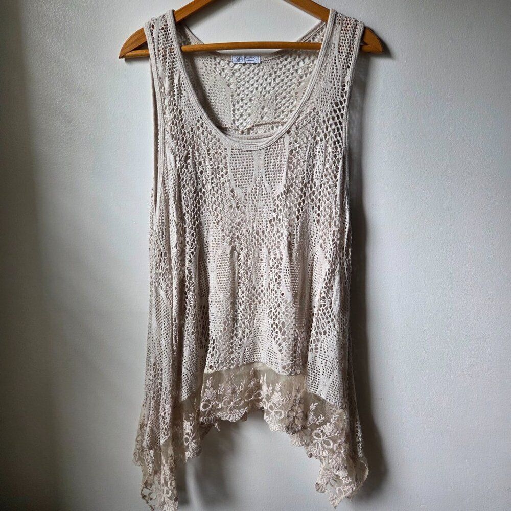 EUC AQUAVITA 2 PC TAUPE KNIT LACED 2 PC TANK TOP BEACH / SWIM ONE SIZE